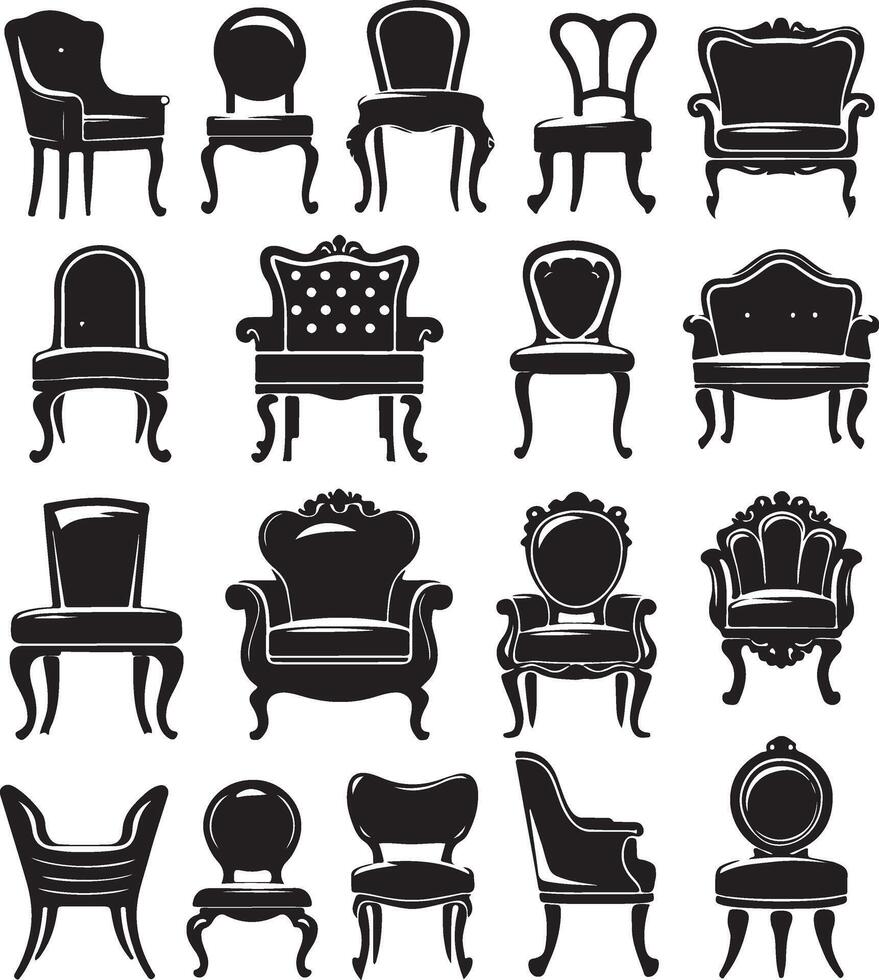 Black silhouettes of different chair, black color silhouette vector