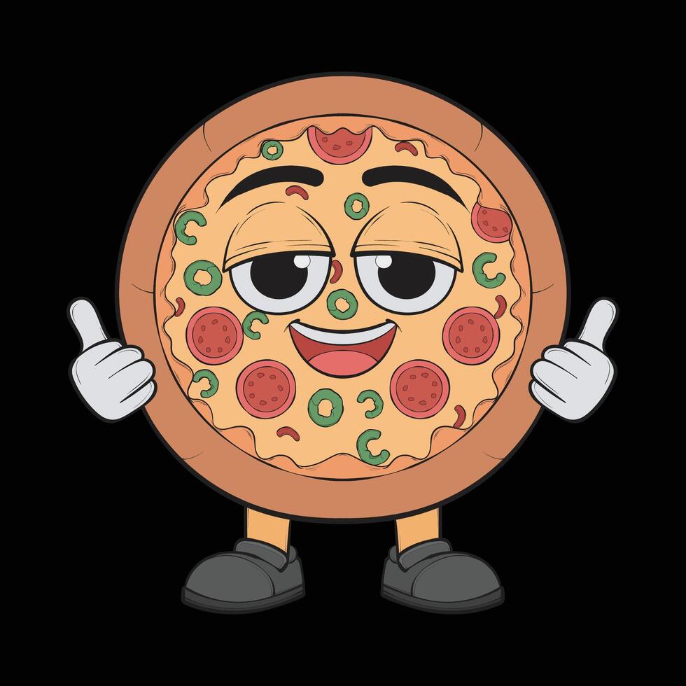 Cartoon pizza character. Happy pizzeria mascot character. vector