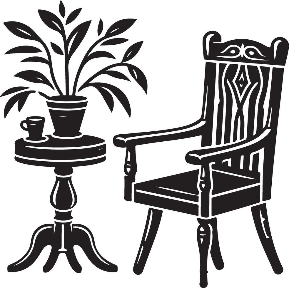 Nice wooden chair, black color silhouette vector