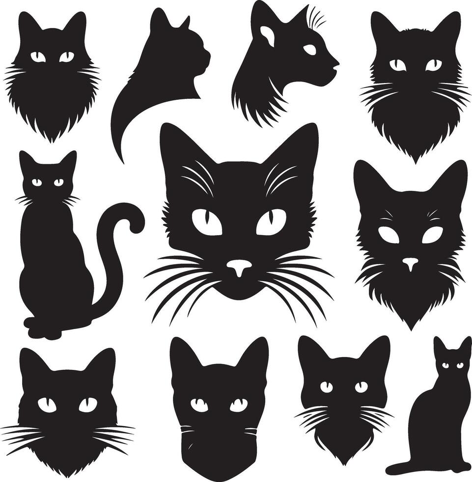 Cat Face, Silhouettes , black color silhouette vector