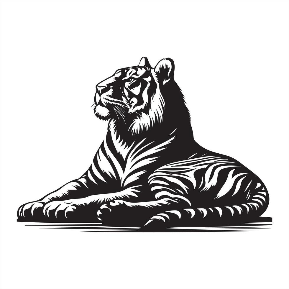 Tigre acostado abajo, negro color silueta vector