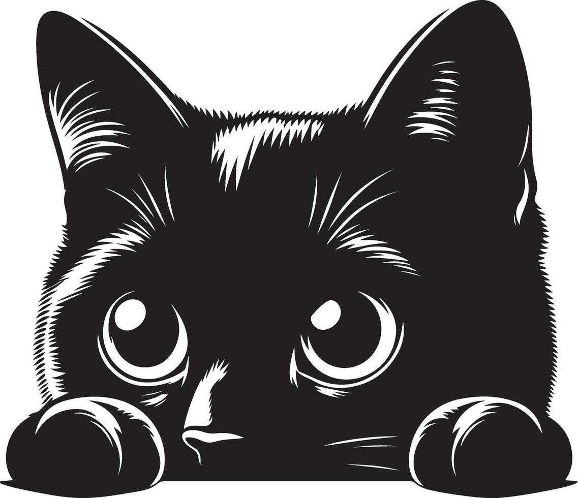 negro gato echar un vistazo alrededor esquina , negro color silueta vector