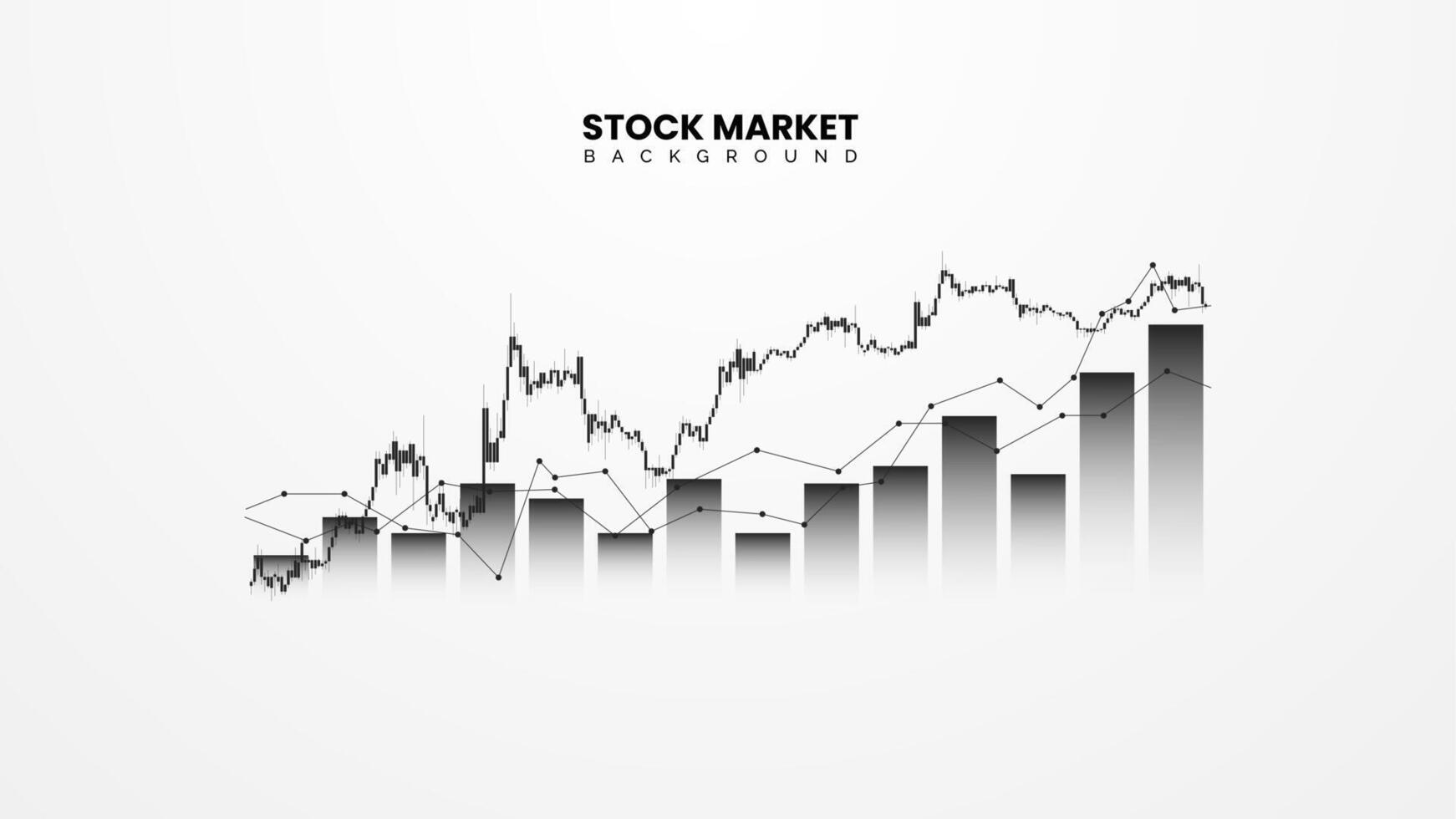 Financial bar chart, candlestick, bond data, and upward-sloping graph on a white background. Improved business information and financial growth data. Successful stock market wallpaper vector