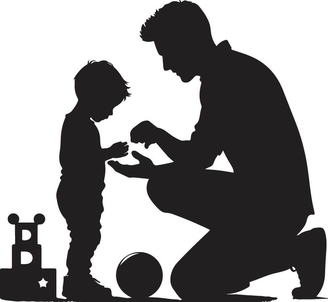 Father Son Daughter Child Playing Father Day Silhouettes, black color silhouette vector