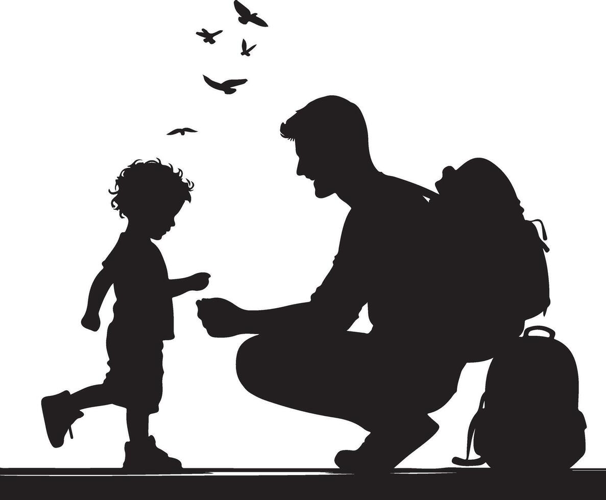 Father Son Daughter Child Playing Father Day Silhouettes, black color silhouette vector