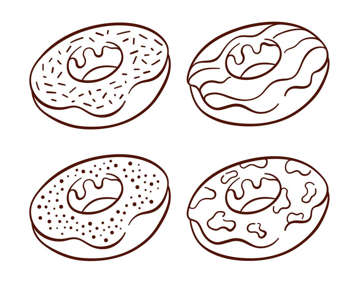 rosquilla colección en línea Arte estilo. conjunto de dulces para panadería diseño. ilustración aislado en un blanco antecedentes. vector