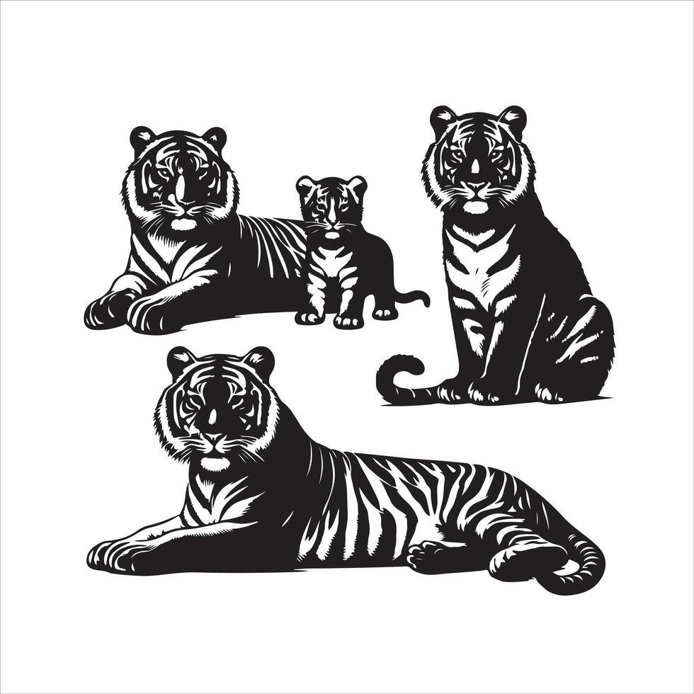 Tiger family set, black color silhouette 44800643 Vector Art at Vecteezy