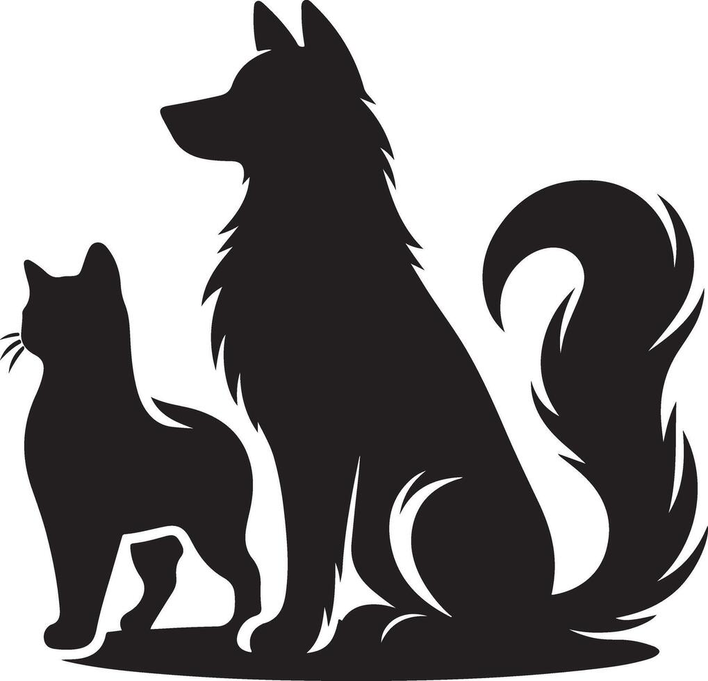 Dog Cat Silhouette Images ,black color silhouette vector