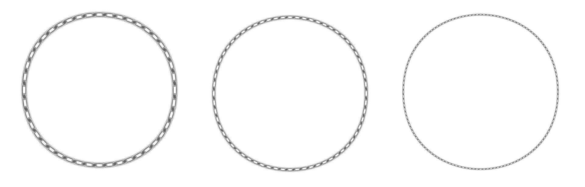 Circles from chains set. Round decoration connections with solid steel and silver for decorative interior with industrial tracery vector