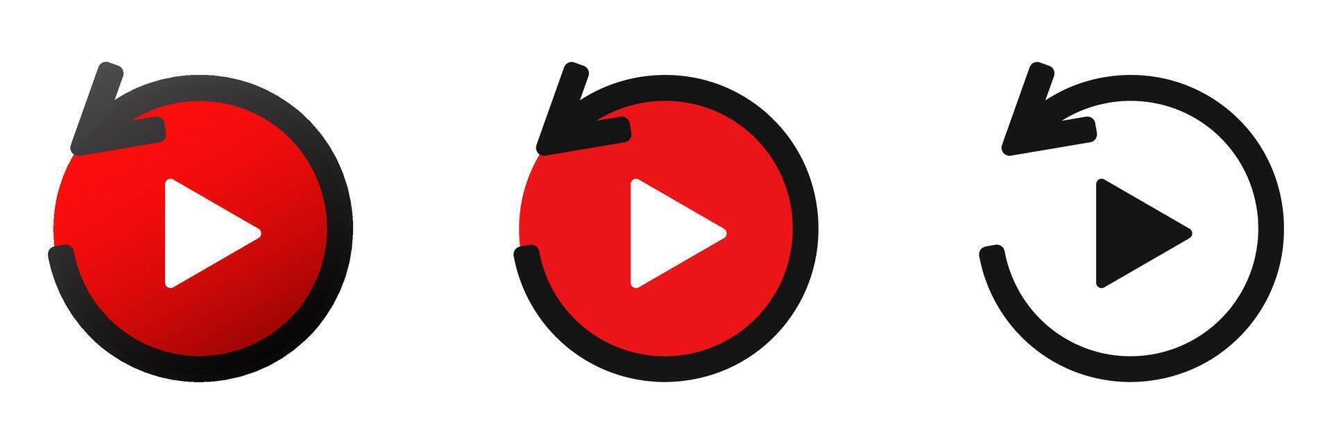 Red play rewind button icon. Play button logo in red. vector