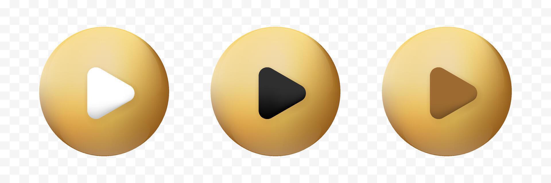 Gold 3D play button. Golden round play button. vector