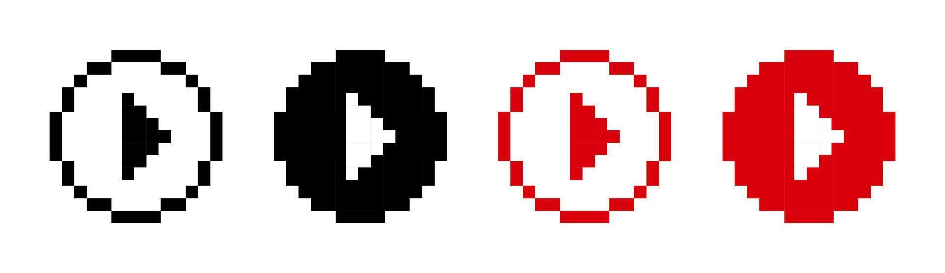 Play 8 bit pixel button minimalist round icon. Red play button . vector