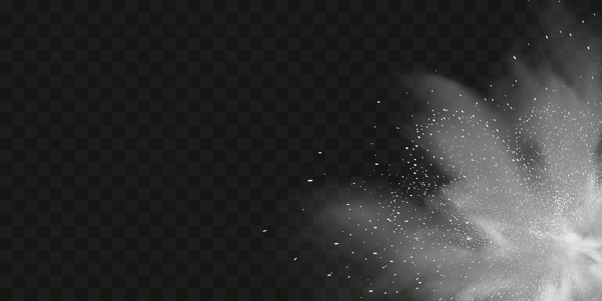 A realistic set of white clouds of flour, sugar, washing powder. An explosion of snow dust in the air. A splash of ice crystals in a white blizzard cloud. vector