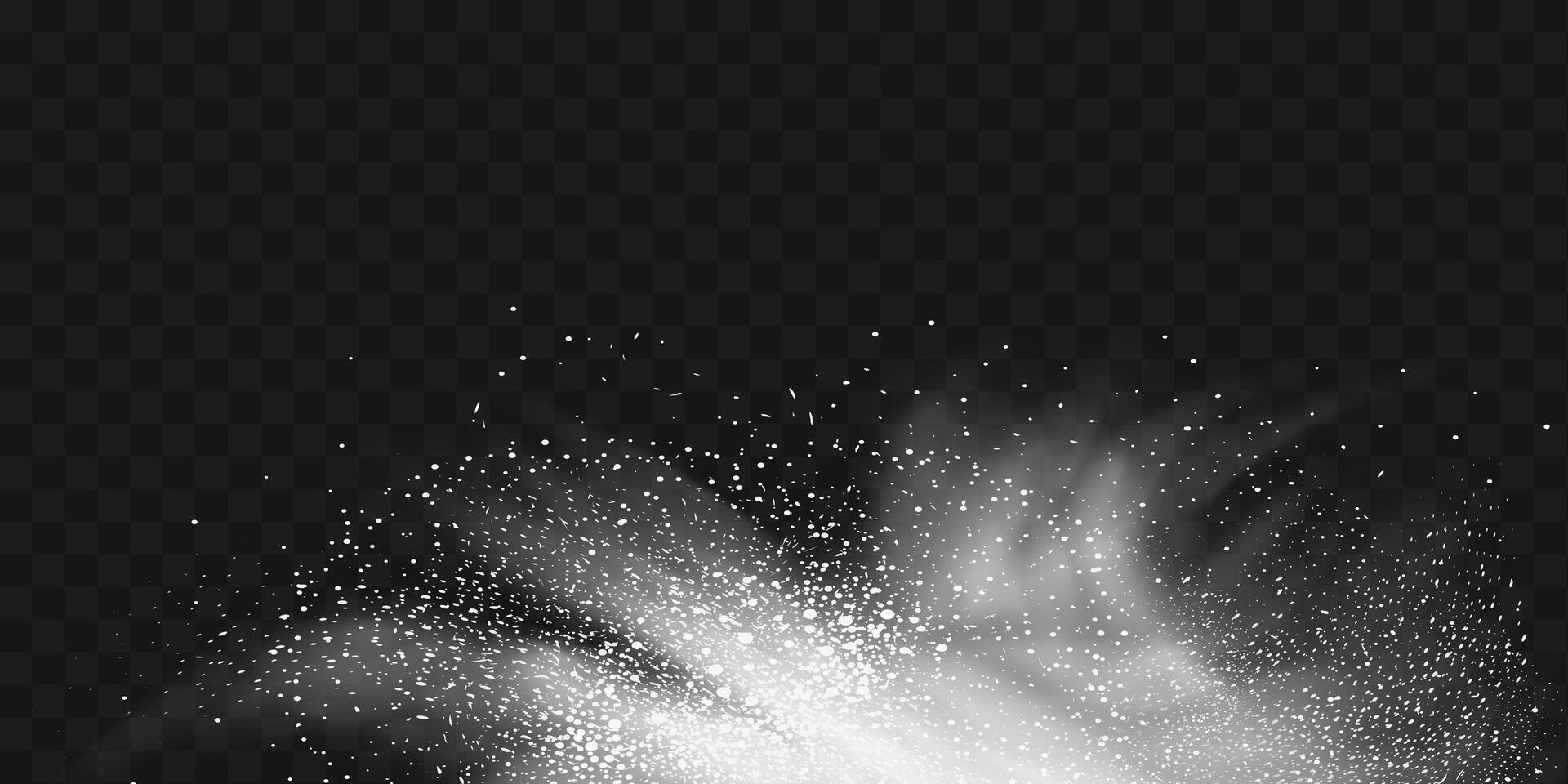 A realistic set of white clouds of flour, sugar, washing powder. An explosion of snow dust in the air. A splash of ice crystals in a white blizzard cloud. vector