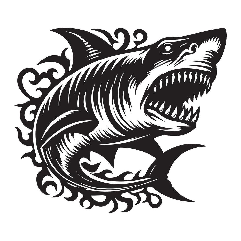 Black and white minimalist shark vector