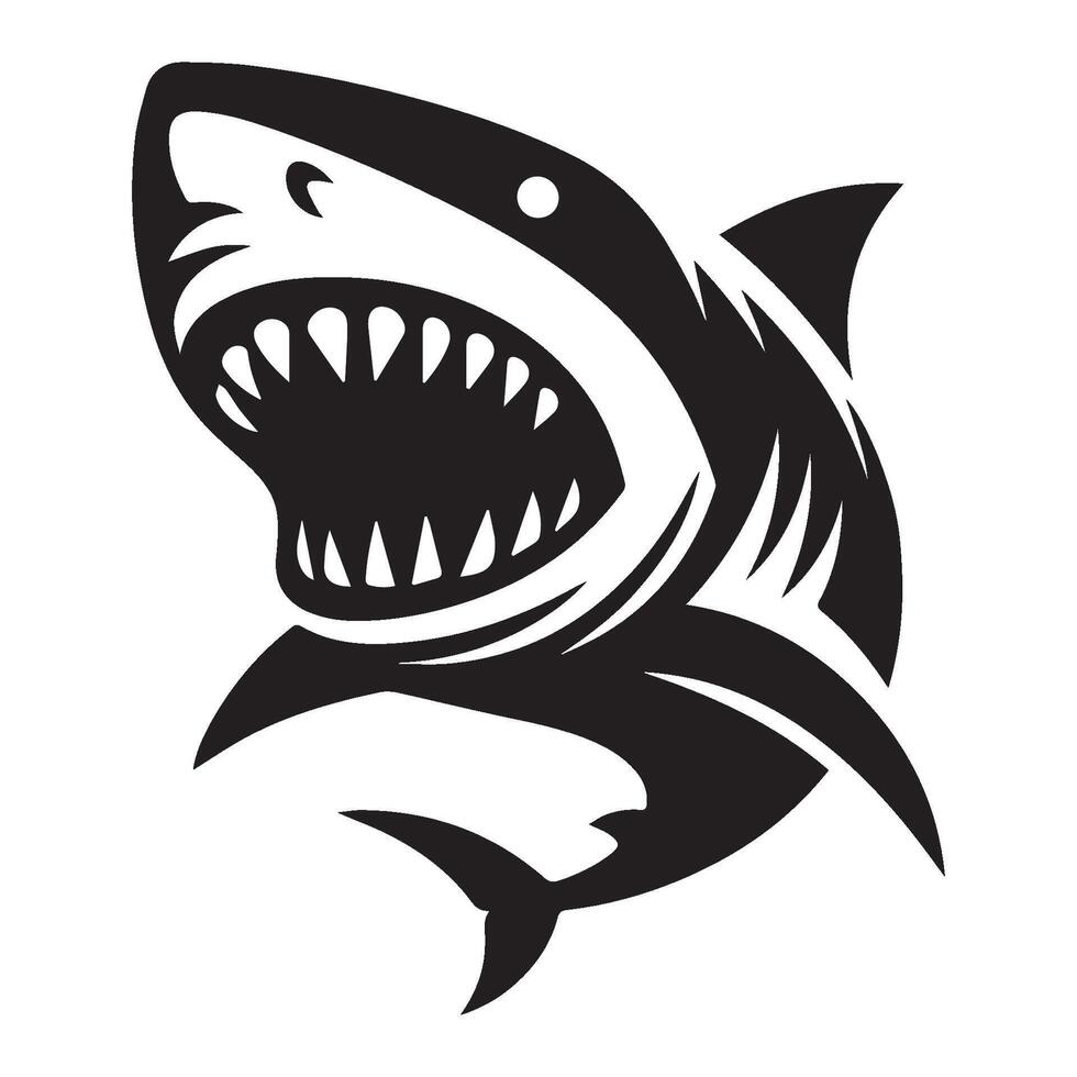 Black and white minimalist angry shark vector