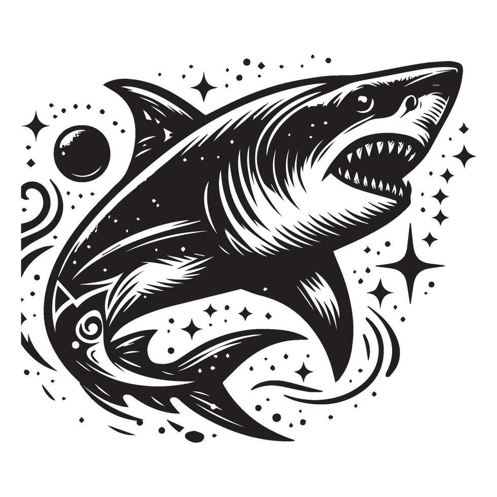 Black and white shark illustration logo design vector