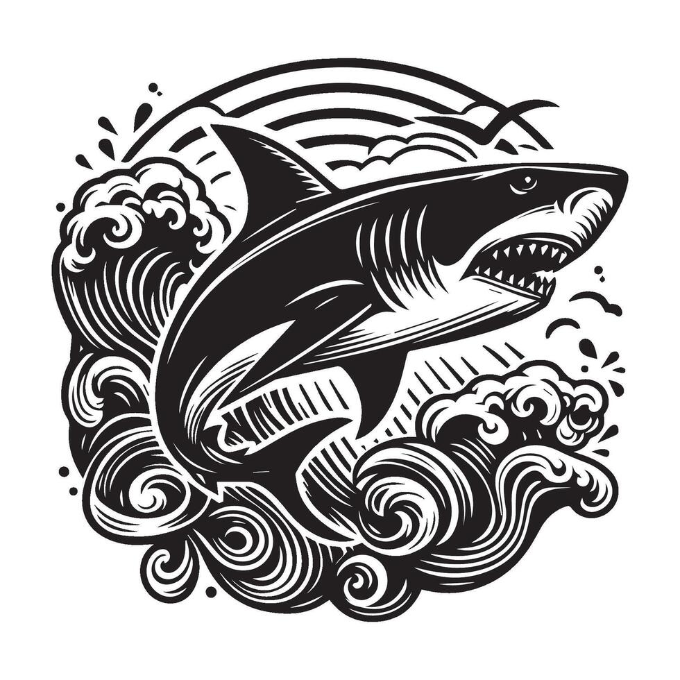 A black and white shark minimalist vector