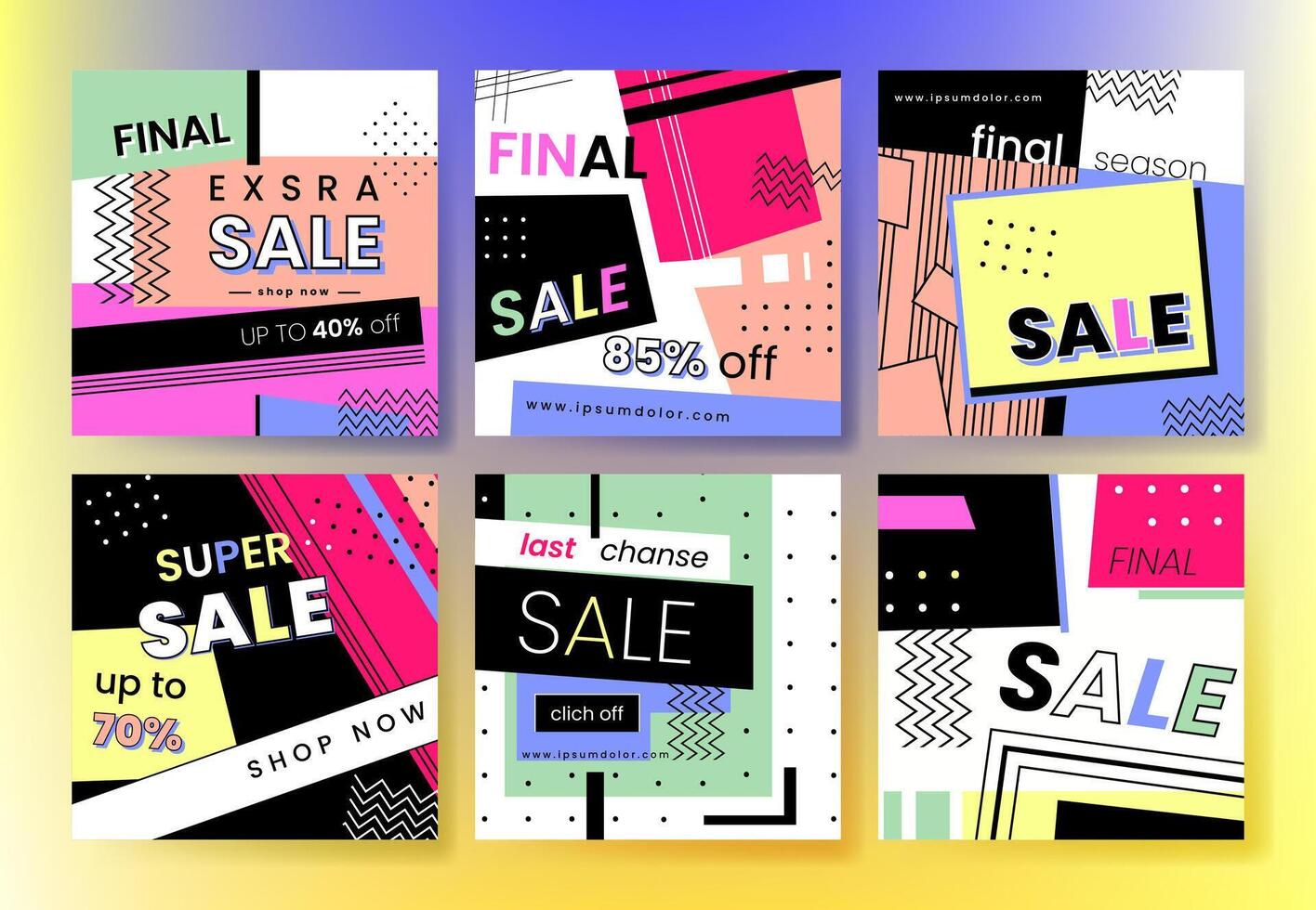 Colorful abstract geometric mega sale different post collection. Template design for special offers different advertisement vector