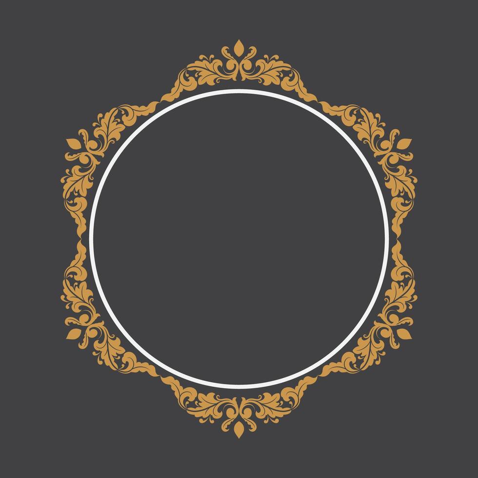 Golden Vintage frame Ornament in Circle Shape .Golden Ring Border ornament.Suitable for wedding invitation card. vector