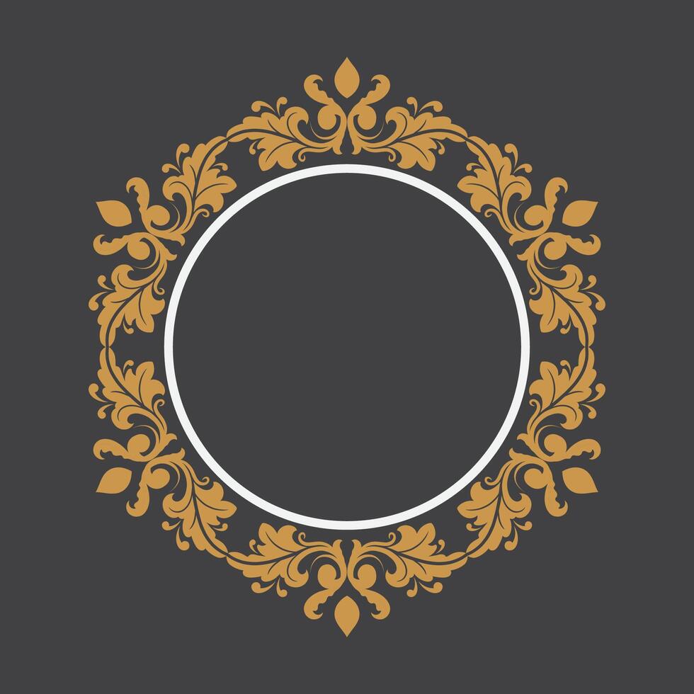 Golden Vintage frame Ornament in Circle Shape .Golden Ring Border ornament.Suitable for wedding invitation card. vector