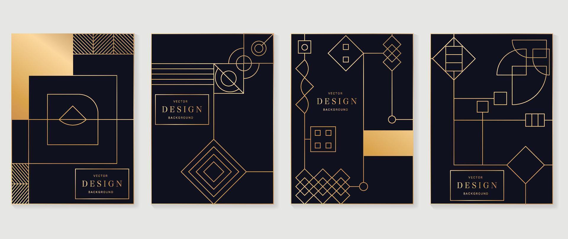 Geometric line pattern cover design . Set invitation card of abstract geometric line art design on dark blue background. Use for wedding invitation, cover, VIP card, print, gala, wallpaper. vector