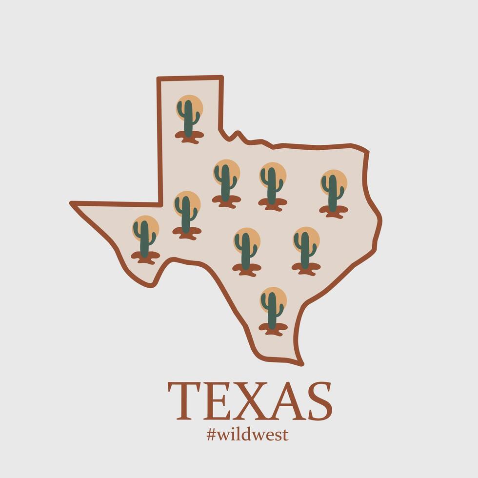 texas map with cactus design perfect for print, apparel, etc vector