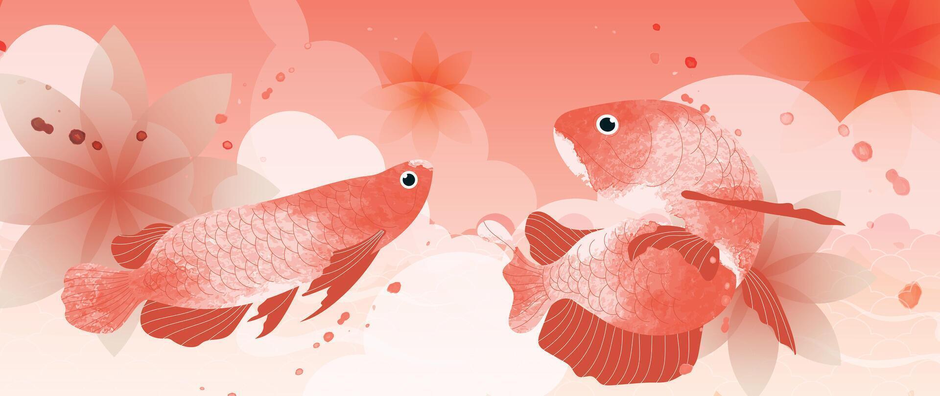 lujo chino antecedentes . chino y japonés fondo de pantalla modelo diseño de elegante koi pescado con acuarela textura. diseño ilustración para decoración, pared decoración, bandera, sitio web, anuncios vector