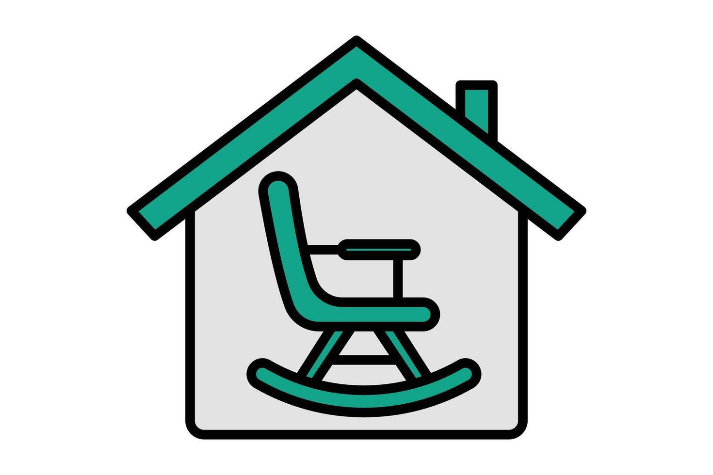 retirement icon. house with rocking chair. icon related to elderly. flat line icon style. old age element illustration vector