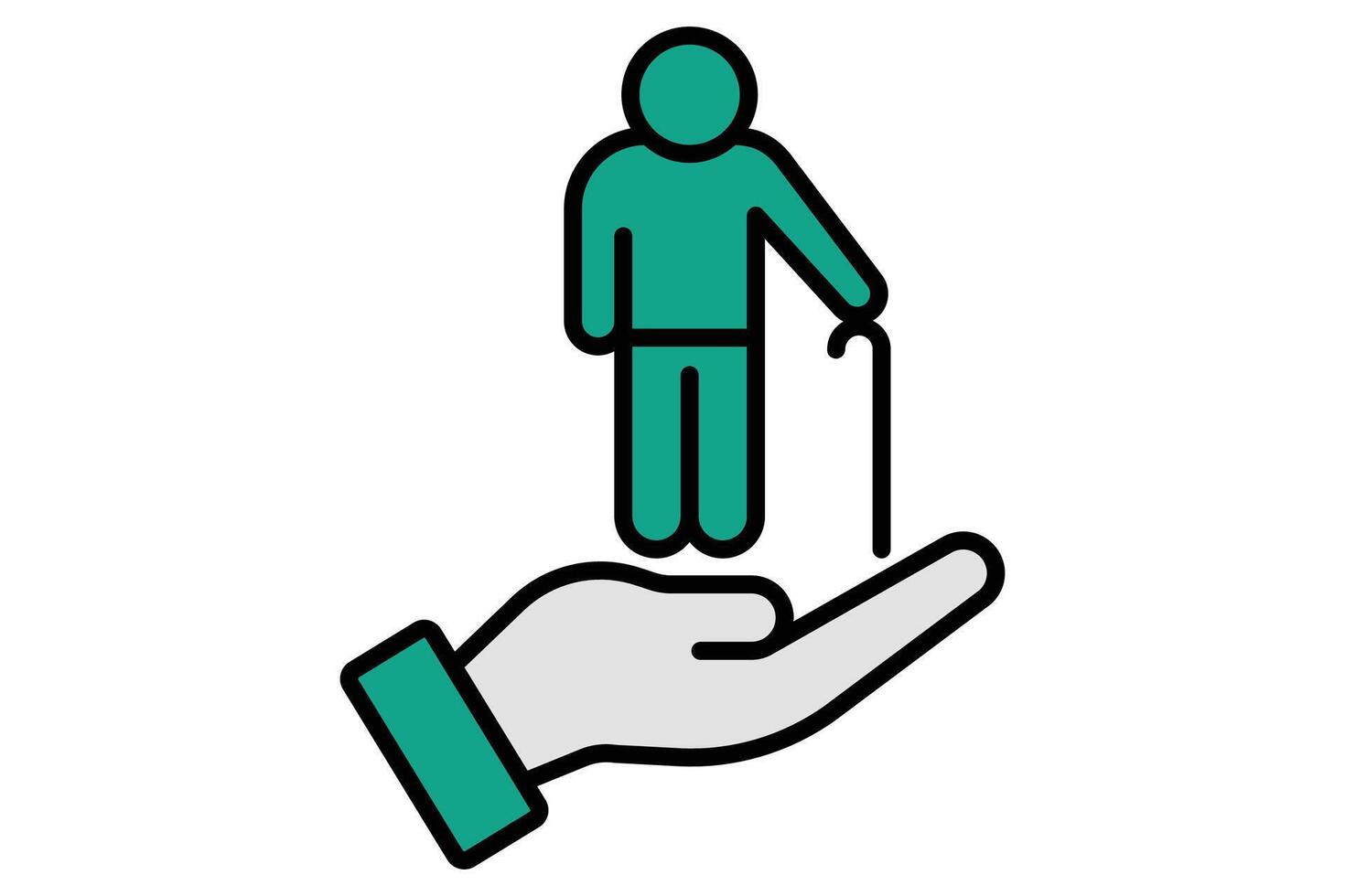 elderly care icon. hand with elderly. icon related to elderly. flat line icon style. old age element illustration vector