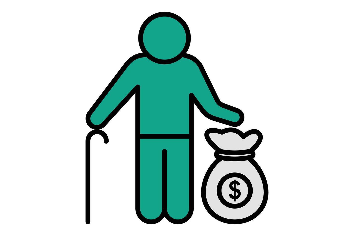 pension icon. elderly with money bag. icon related to elderly. flat line icon style. old age element illustration vector