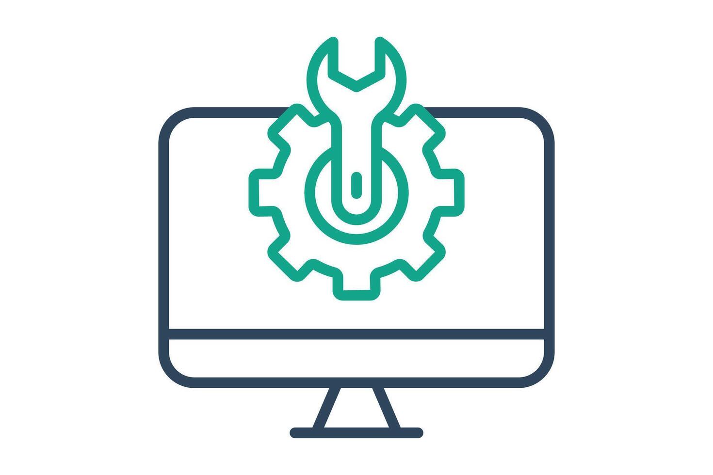 computer setting icon. computer with gear and wrench. icon related to information technology. line icon style. technology element illustration vector