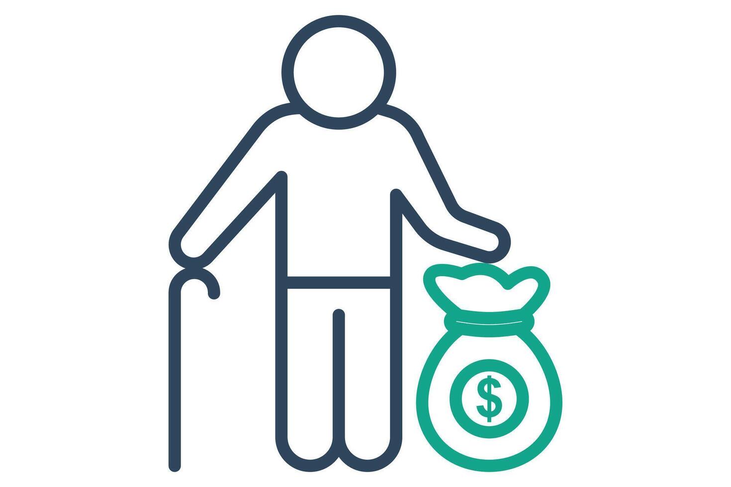 pension icon. elderly with money bag. icon related to elderly. line icon style. old age element illustration vector