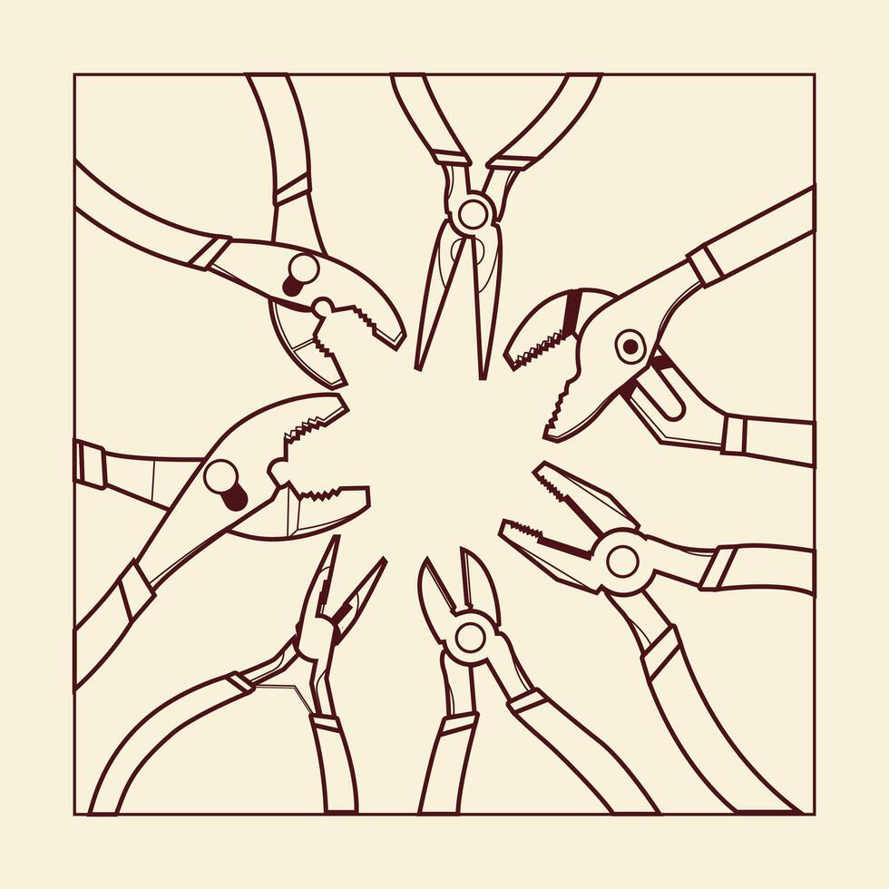 set of pliers line art illustration vector