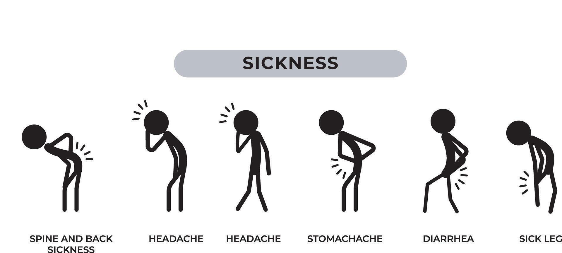 stick figure disease and sick symbols silhouette vector