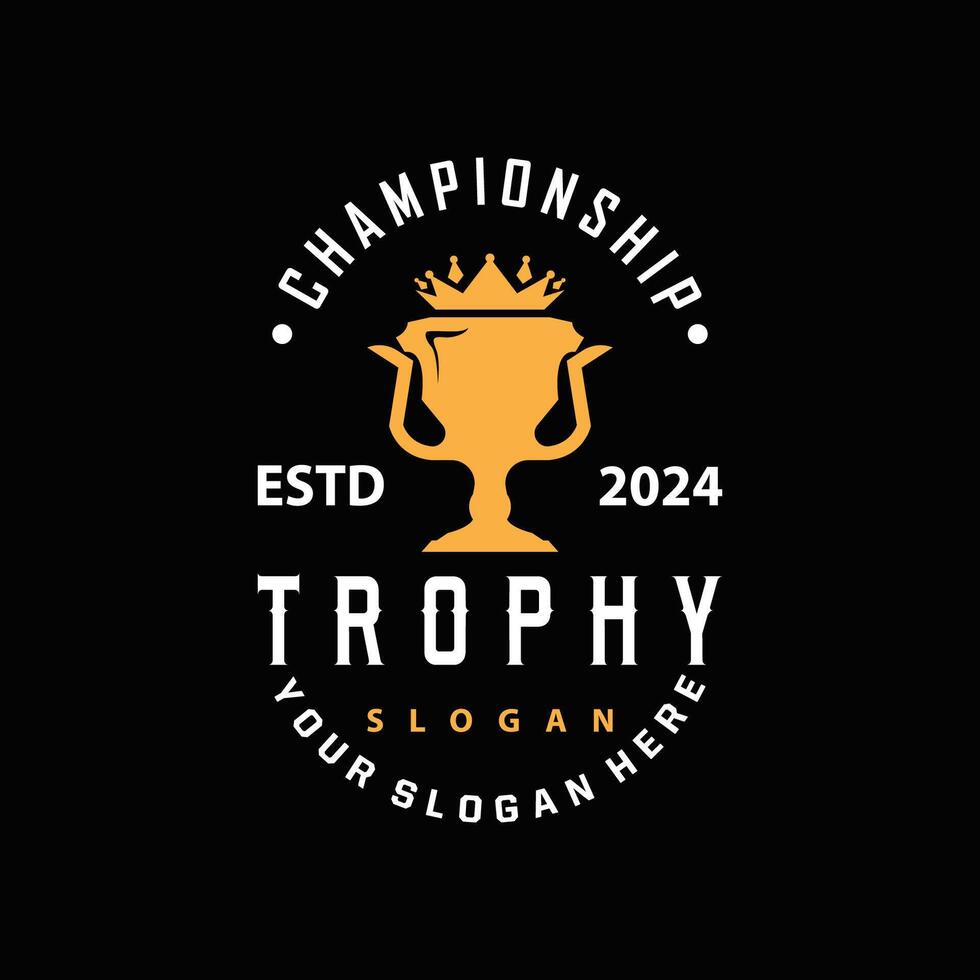 Trophy Logo, Sports Tournament Championship Cup Design. Minimalist Antique Victory Award vector