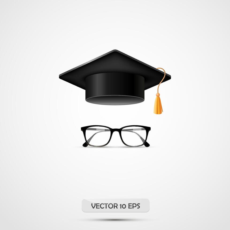 graduation cap and glasses 3d illustration vector