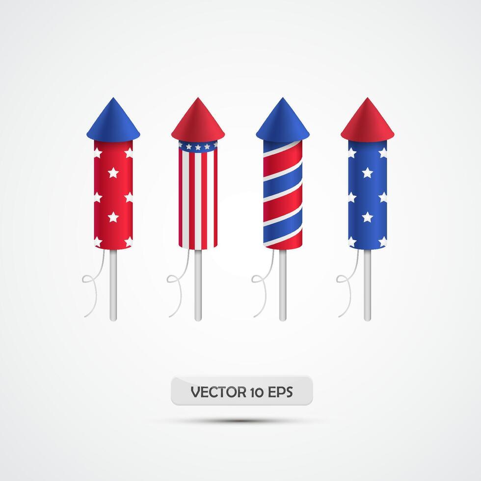 fireworks usa flag set vector