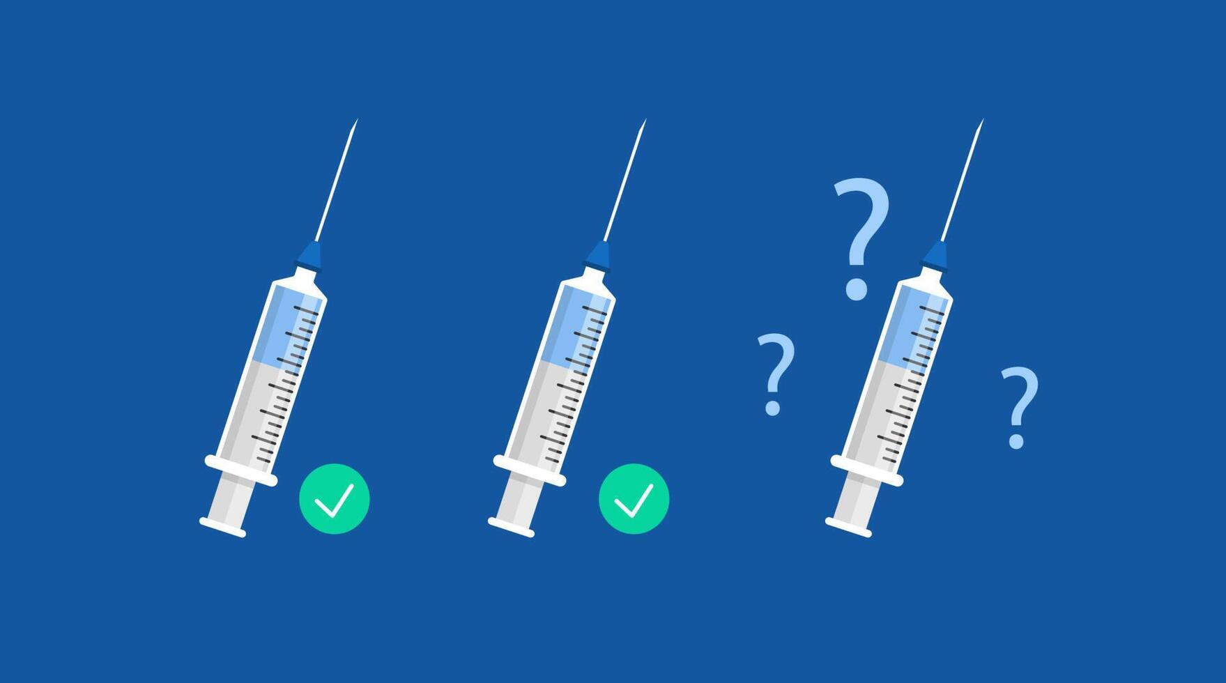 three syringes with question marks on a blue background vector