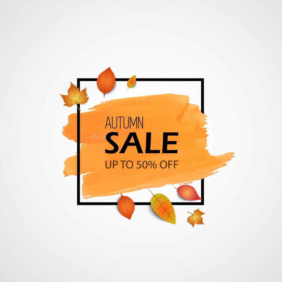 autumn sale banner with watercolor leaves vector