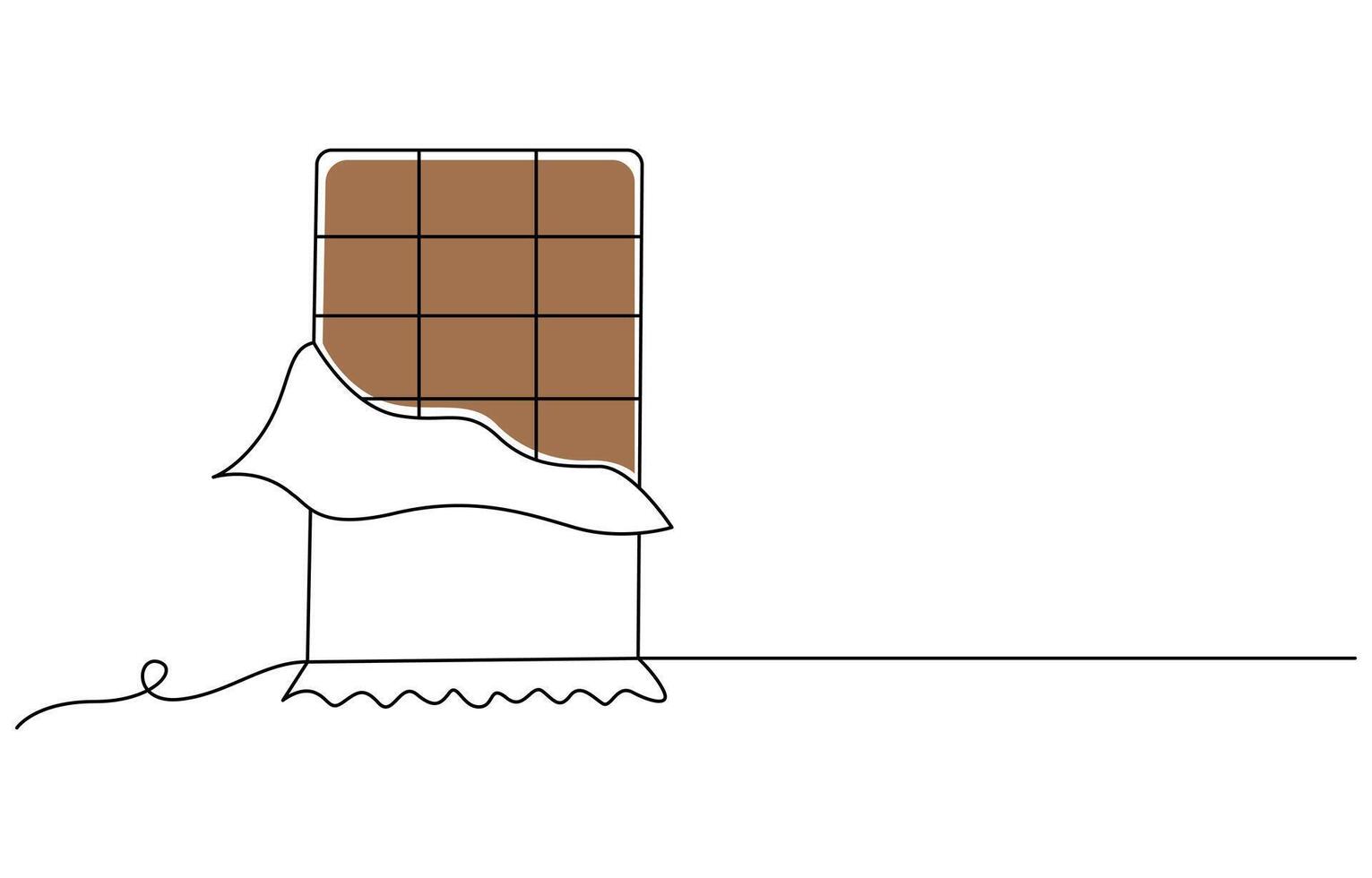 A drawing of a chocolate day bar with the word chocolate Single line art vector