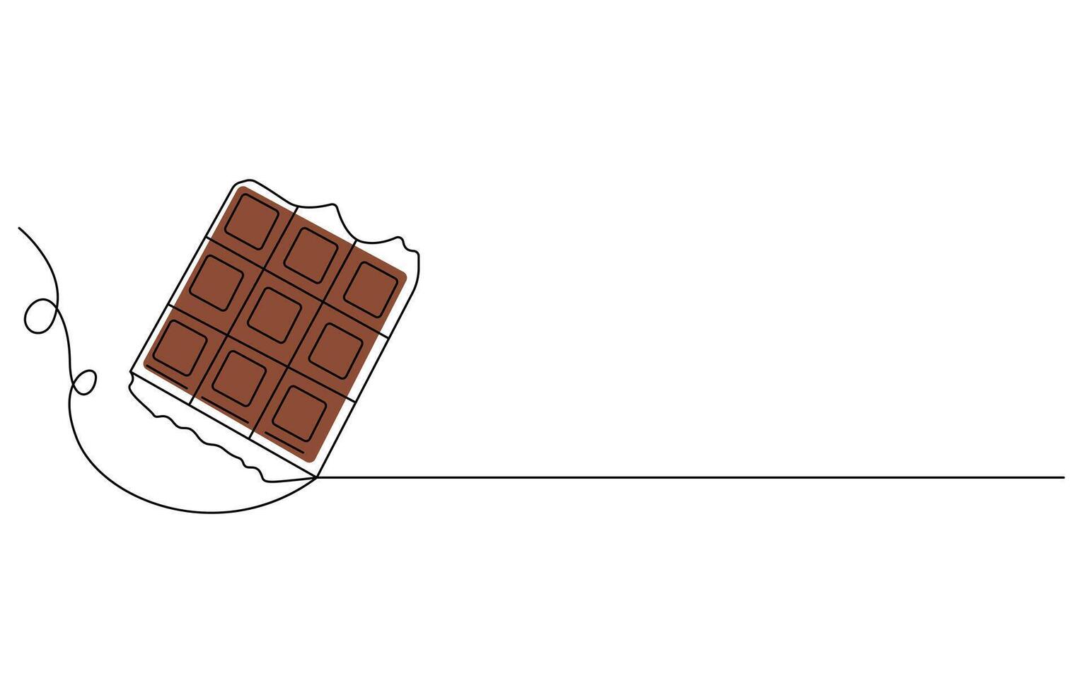 A drawing of a chocolate day bar with the word chocolate Single line art. vector
