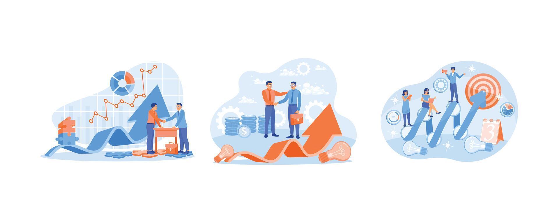 Business people work together. Business strategy to increase income. People create business ideas. Business Growth concept. Set flat illustration. vector