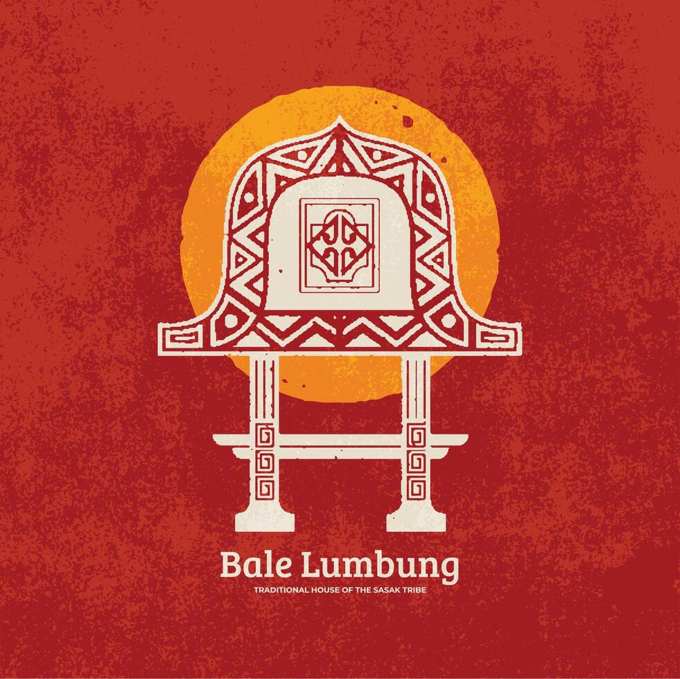 bala lumbago lombok tradicional casa icono ilustración diseño mano dibujado Clásico grunge geométrico. vector