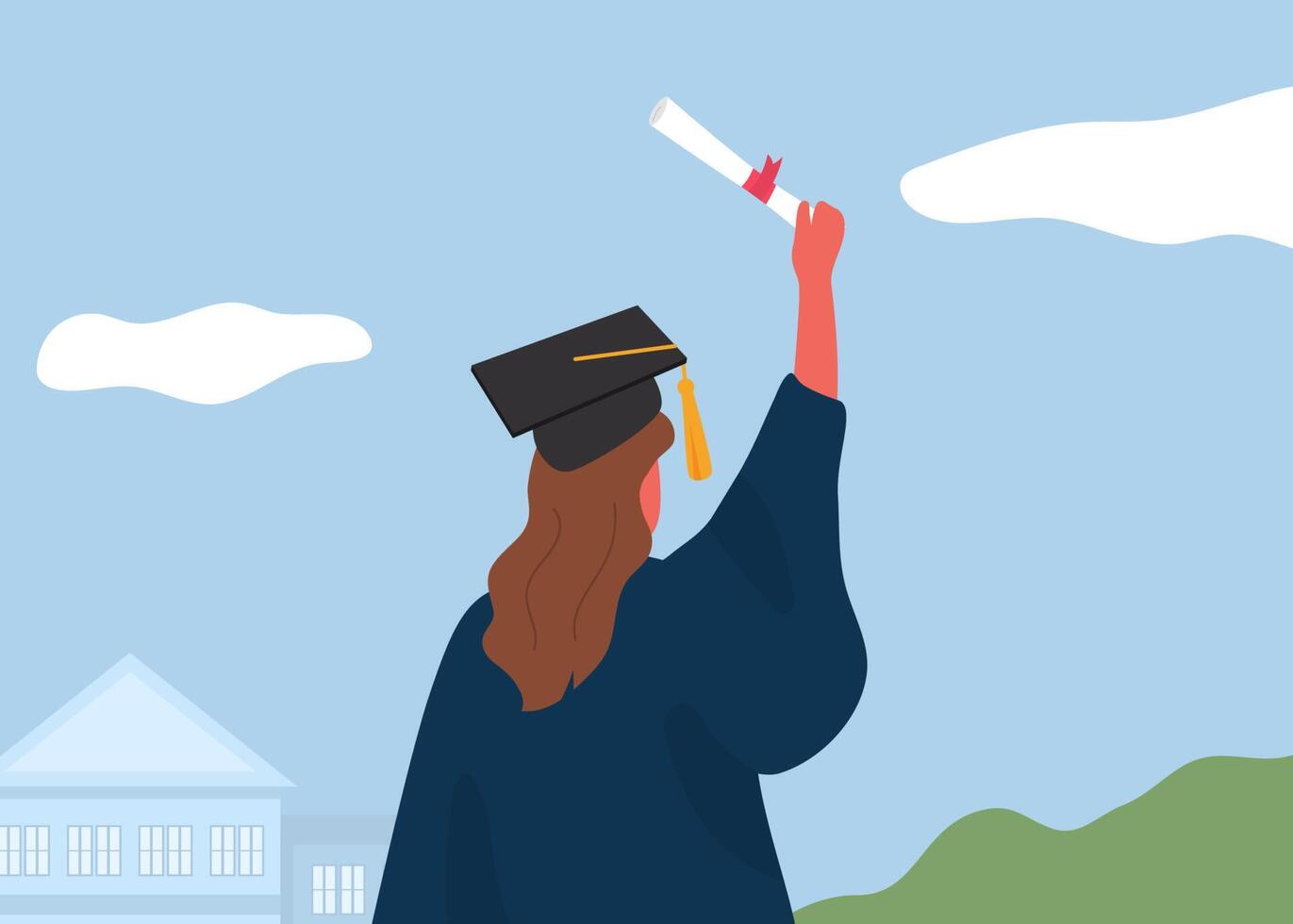 a woman in a graduation gown is holding a diploma vector