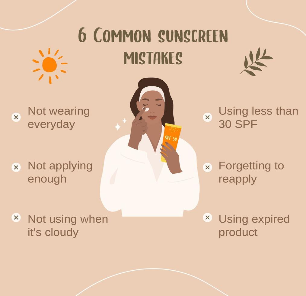 6 common sunscreen mistakes infographics vector