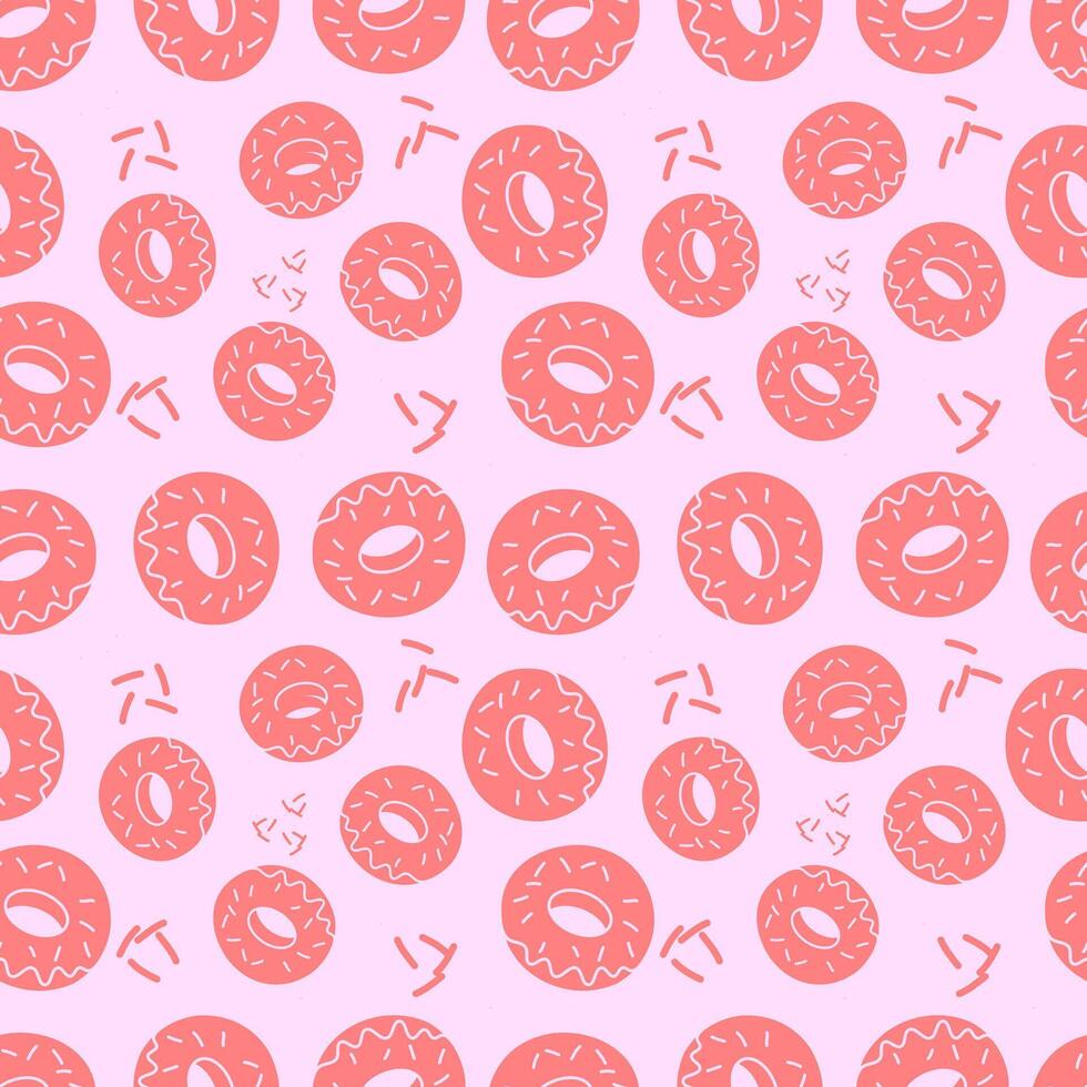Pink donuts seamless pattern, texture for bedding, fabric, wallpaper, wrapping paper, textile. vector