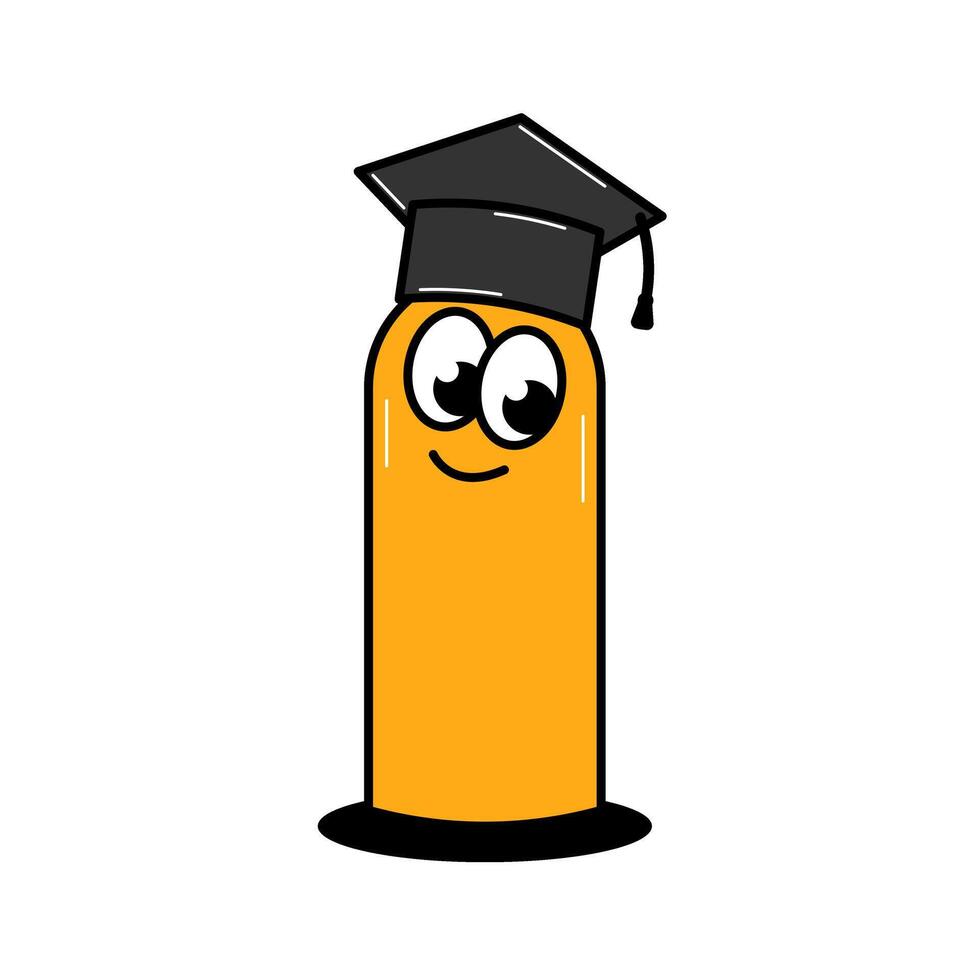 Back to school retro character. Funny worm with face in a graduation cap. Funky groovy template on a transparent background. Contemporary illustration. vector