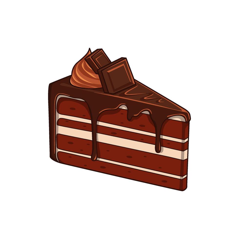 Delicious slice of chocolate cake brownies with brown dark chocolate in a white background vector