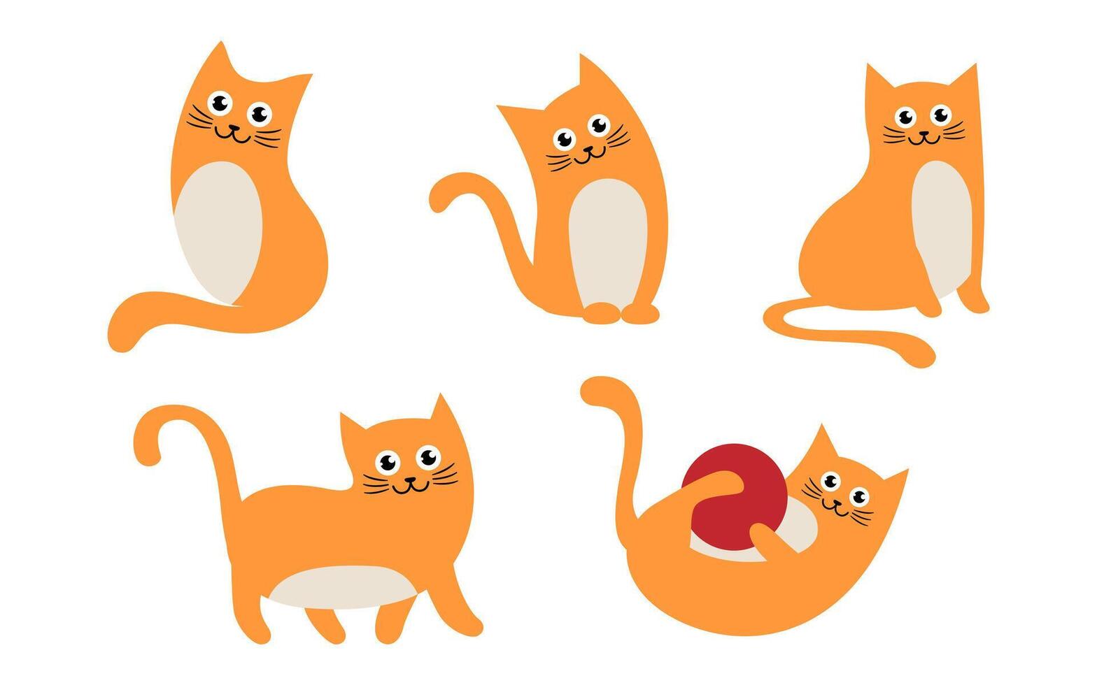 Set of cute cat cartoon characters in various poses, kitten on white background vector